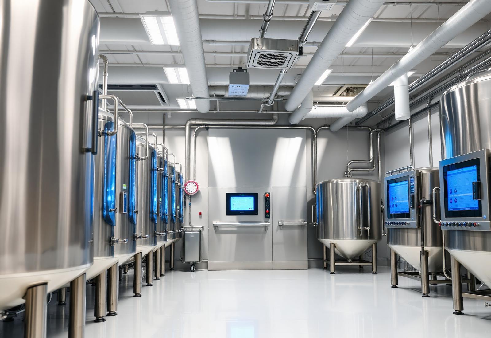 Interior of a modern UHT beverage production hall